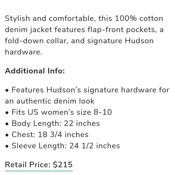 NWT Hudson Jeans Denim Jacket - Picture 2 of 8